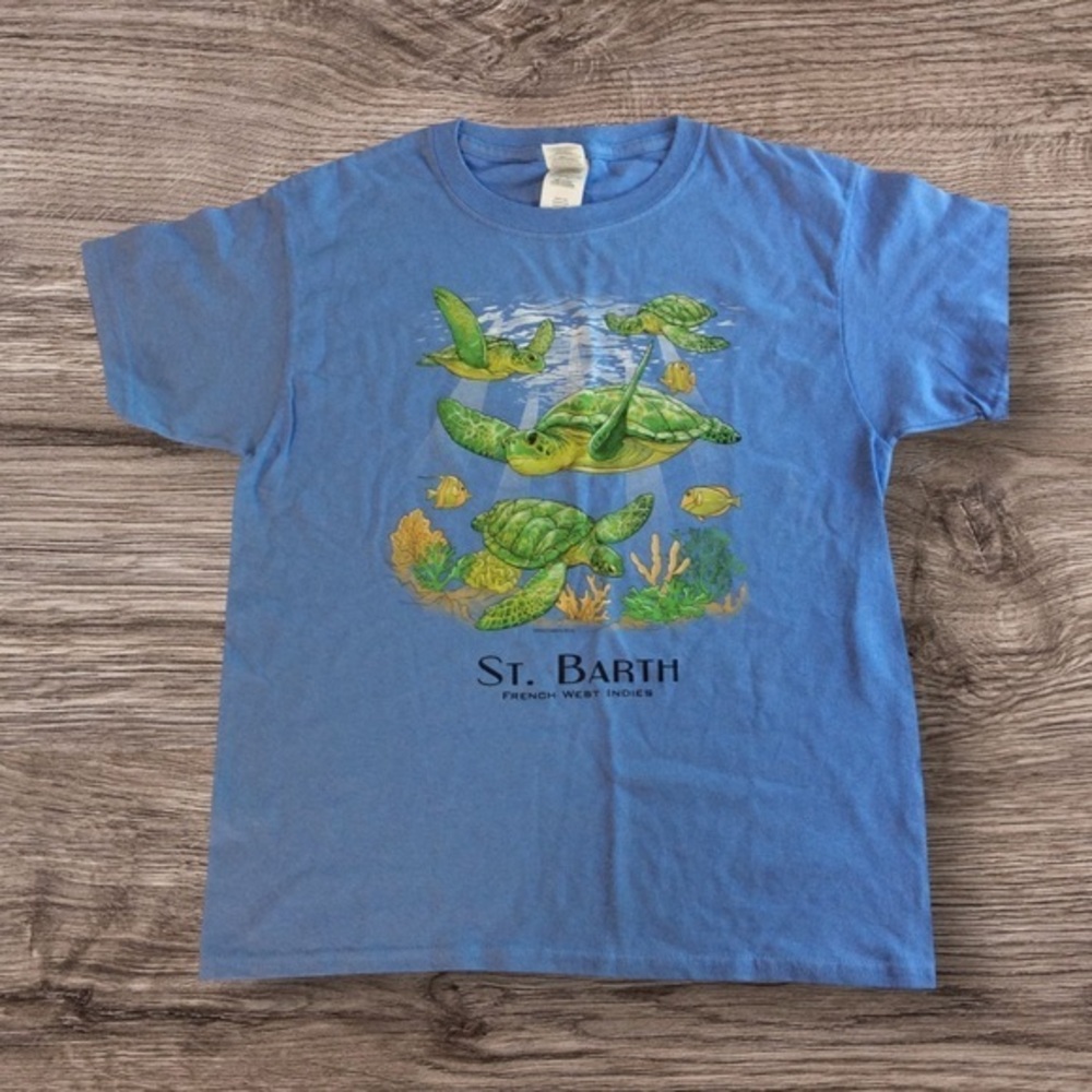NWOT St Barth sea turtle tee. Blue. Medium.
